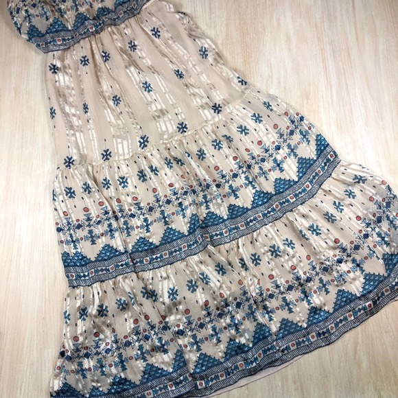 Joie Sorne B Silk Printed Popover Elastic Waist Maxi Dress in Pesca Size Medium - Picture 8 of 13